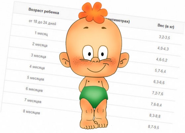 Вес и рост новорожденных детей по месяцам до 1 года (таблица)